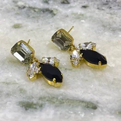 Angelo Moretti oorbellen Crystal Line Clear Black - 458