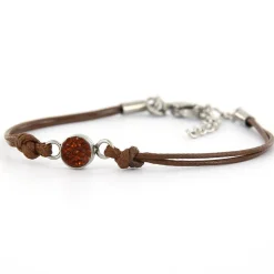 Armband Wax Cord Love & Crystal Brown