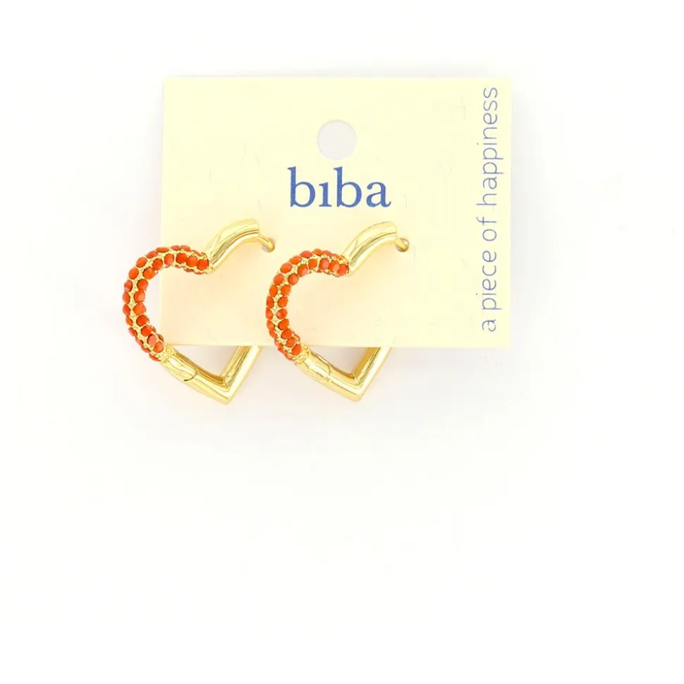 Biba oorbellen Crystal Heart Coral - 82945