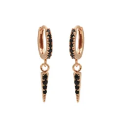 Hinged Hoops Black Zirconia Cone - Rose