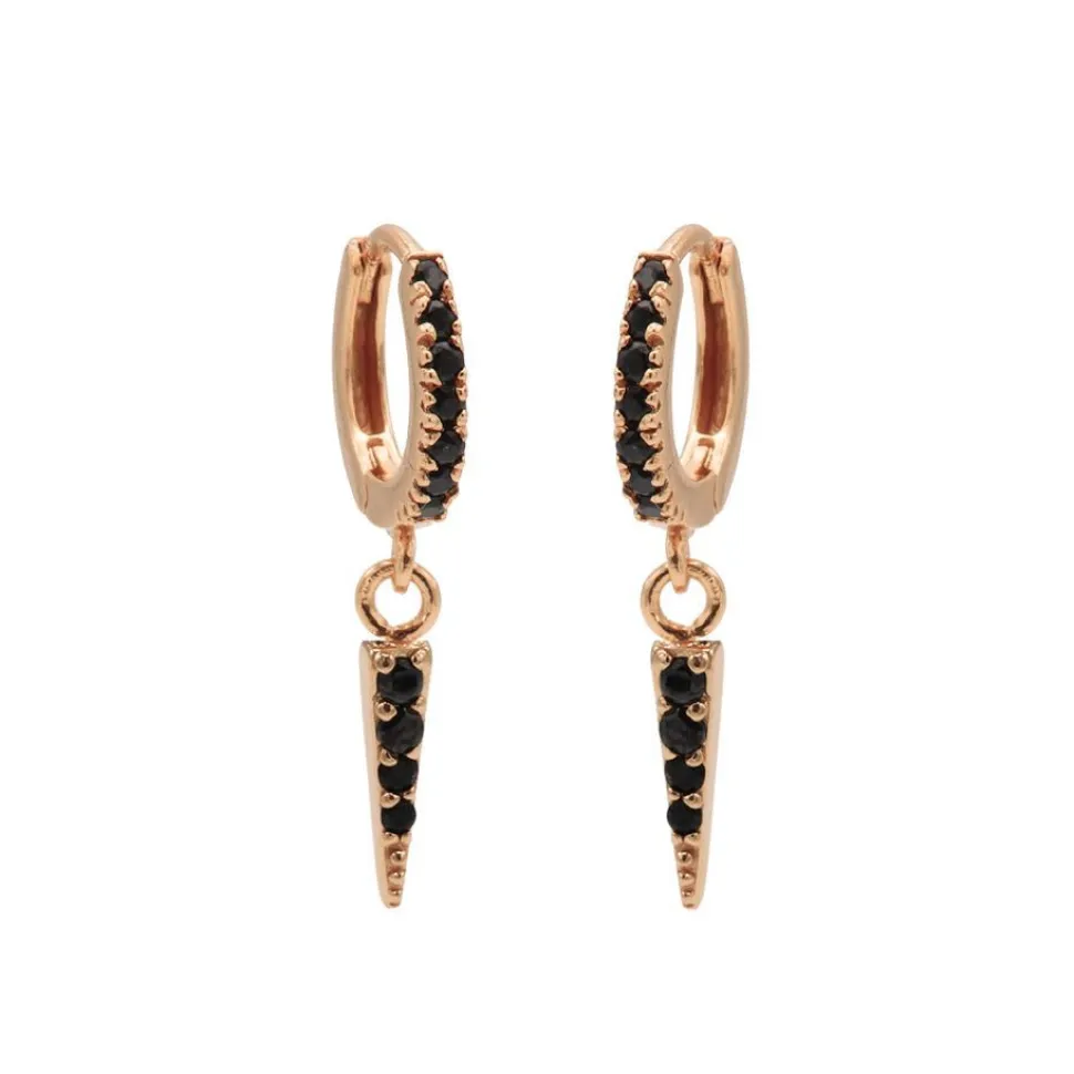 Hinged Hoops Black Zirconia Cone - Rose