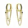 Hinged Hoops Black Zirconia Double Chain - Gold Color
