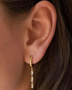Hinged Hoops Triple Dangling Baguette - Rose