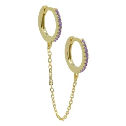 Hinged Hoops Zirconia Double In Chains Lavender (1piece) - Gold Color
