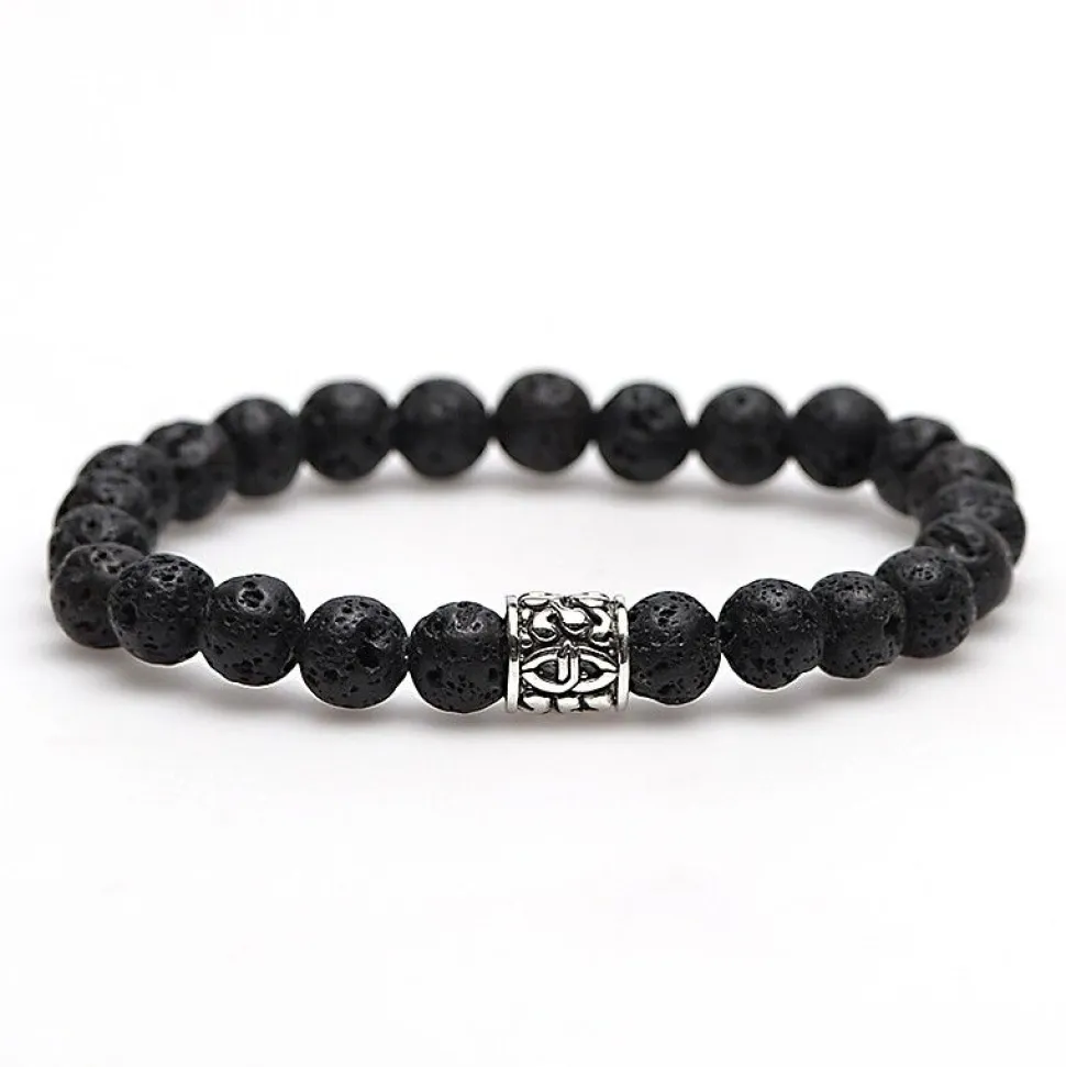 KARMA Armband - Black Rocks Silver Bead - 86305