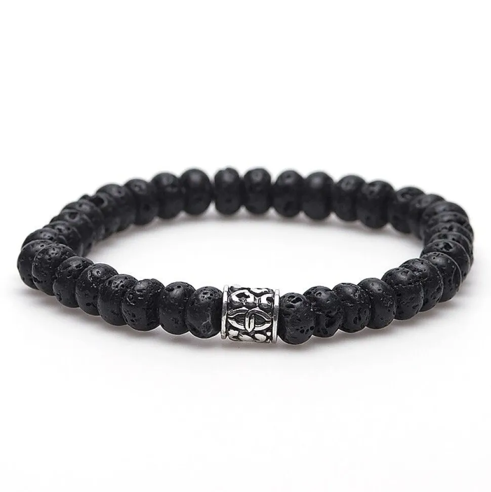 KARMA Armband - The Rock oval silver logo bead - 86462
