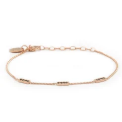 Karma Bracelet 3 Black Zirconia Rectangles - Rose Plated