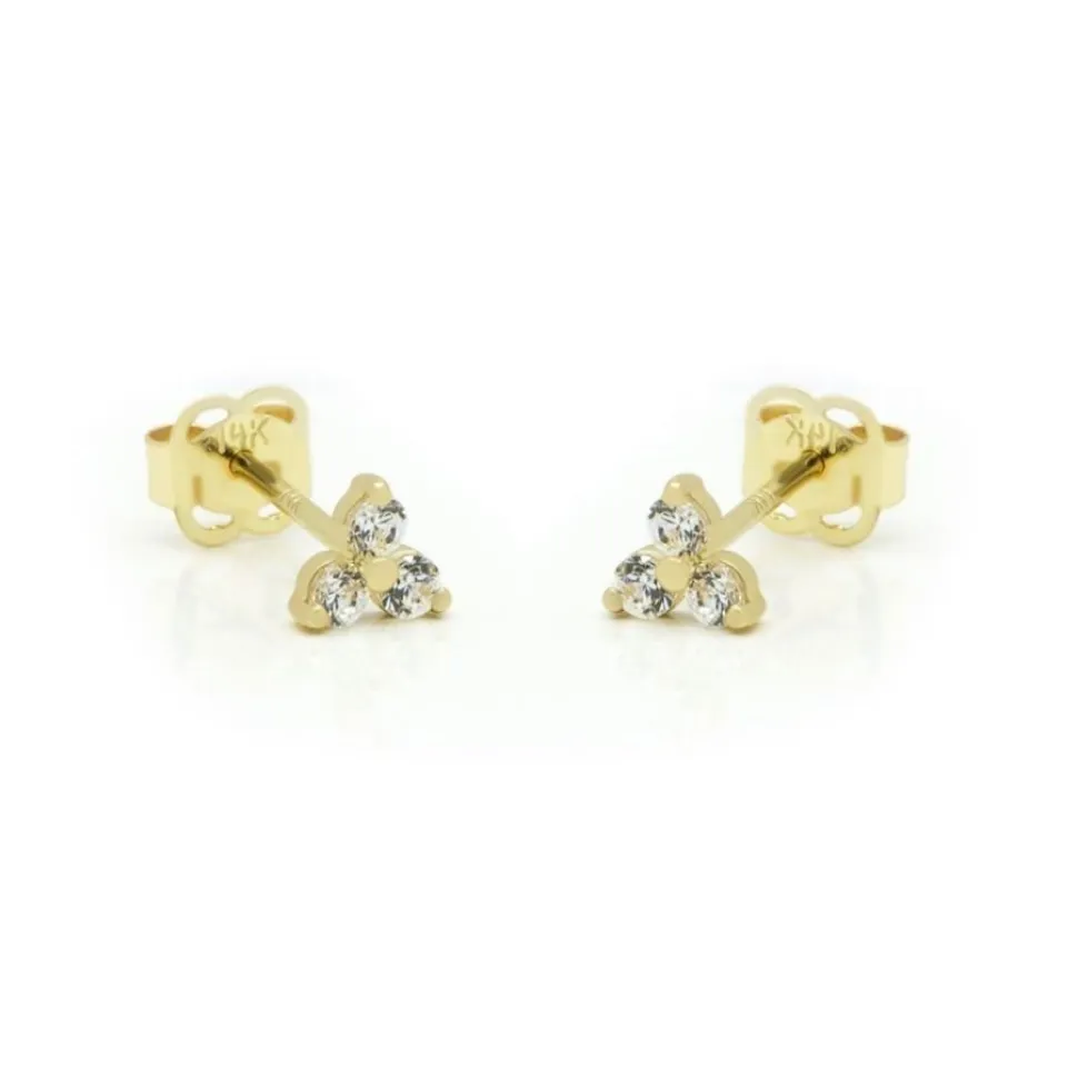 Karma Earstuds Zirconia Triple Flower Milou - 14K Gold