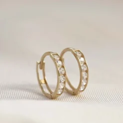 Karma Hinged Hoops Plain Zirconia Bella - 14K Gold