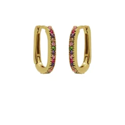 Plain Hinged Hoops Round Fushion Zirconia Square - Gold Color