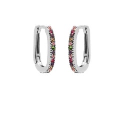 Plain Hinged Hoops Round Fushion Zirconia Square - Silver