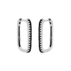 Plain Hinged Hoops Zirconia Black - Silver