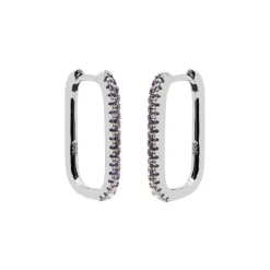Plain Hinged Hoops Zirconia Lavender Lila - Silver