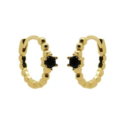 Zirconia Hinged Hoops Dots Black - Gold Color